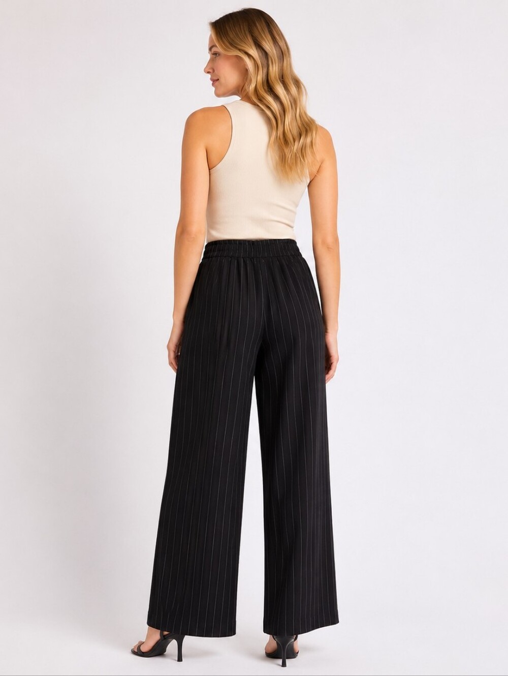 Zara Black and White Striped Wide-Leg Pants - Picture 2 of 5